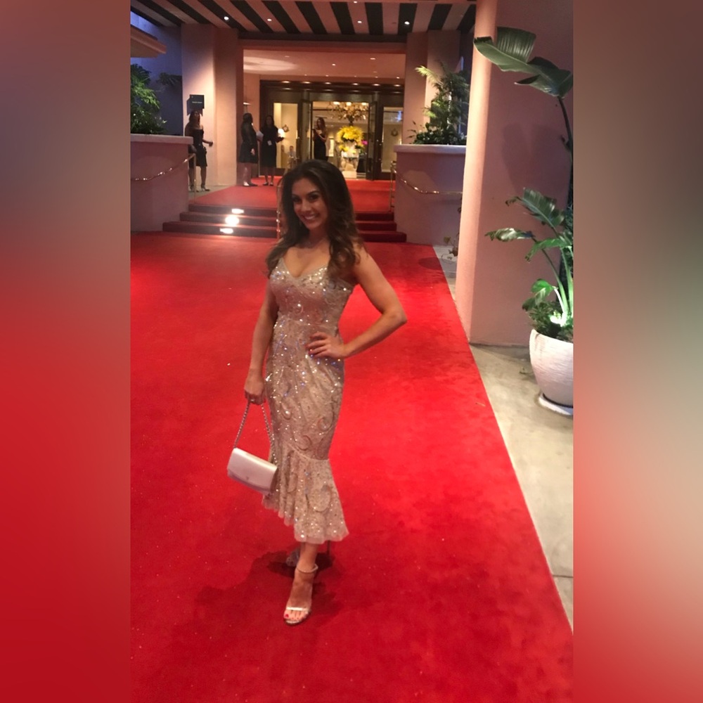 STUNNING! Aiden Maddox high-low beaded, sequin gown